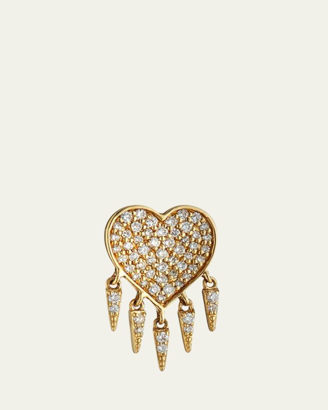 14k Diamond Heart & Fringe Stud Earring, Single